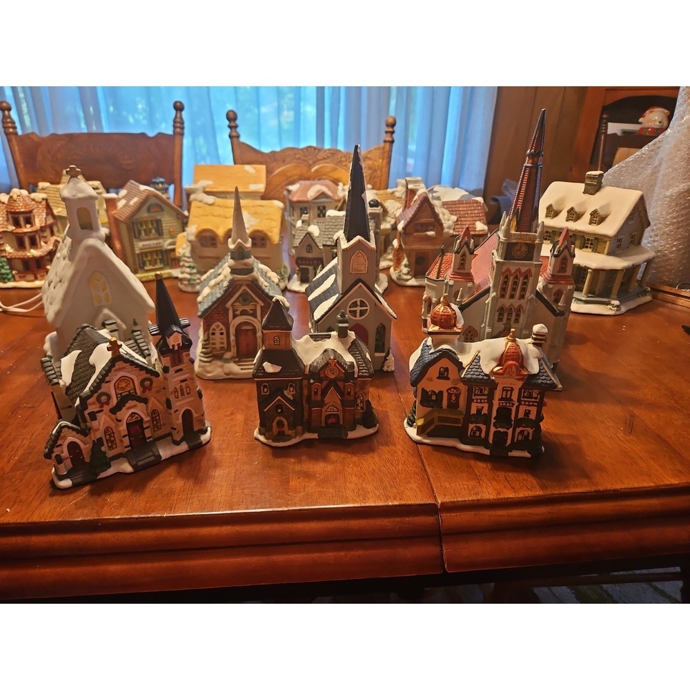 Lot of 7 Vintage Christmas Village Churches